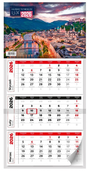Kalendarz 2026 trzymiesięczny ścienny lux 1szt.mix