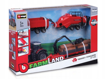 BBURAGO MODEL  TRACTOR GIFT SET MASSEY FERGUSON 8740S + 3 TRAILERS 10CM
