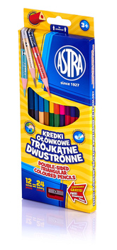 Kredki ołówkowe trójkątne dwustronne Astra 12 sztuk 24 kolory