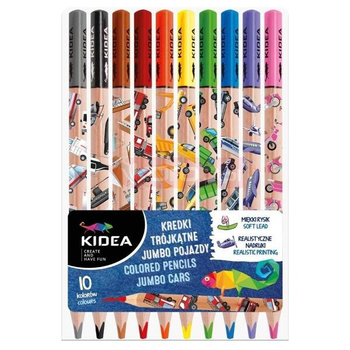 Kredki trójkątne Jumbo Pojazdy Kidea 10 kolorów
