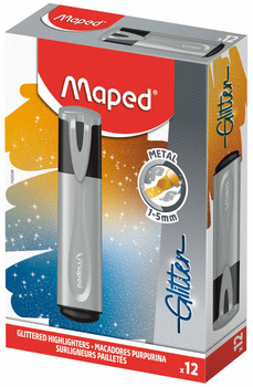 Paczka Zakreślacz  Glitter Metal metaliczny brokat srebrny 12 szt.