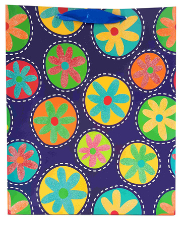 Torebki prezentowe brokatowe kwiatki JP1501B 12 sztuk