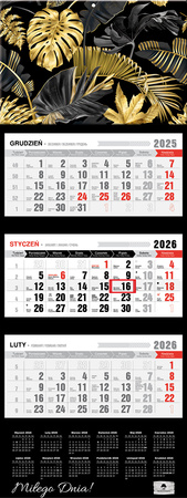 Kalendarz 2026 trójdzielny premium z wypukłą główką Glamour black KT2 V82