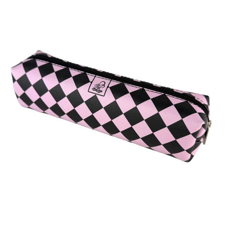 Piórnik szkolny młodzieżowy prostokąt kostka Krata Pink