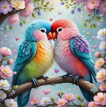 Diamentowa Mozaika Ptaki kolorowe zakochane papużki NO-2000915