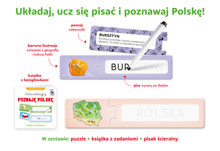 Zestaw edukacyjny. Poznaję Polskę. Książka + puzzle do pisania. Kapitan Nauka