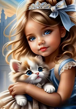 Diamentowa Mozaika Dziewczynka z kokardą i kotkiem NO-2001402