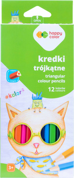 Kredki drewniane szkolne trójkątne Happy Color 12 kolorów