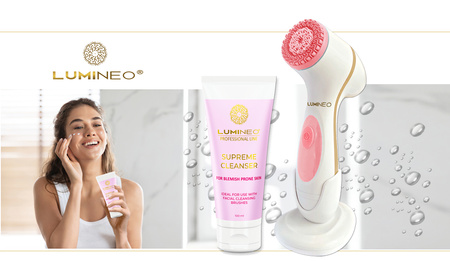 Szczoteczka do twarzy LUMINEO (różowa) + żel oczyszczający do skóry trądzikowej