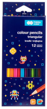 Kredki drewniane trójkątne Pixi Planet 12 kolorów Happy Color