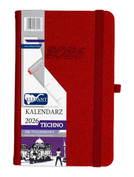 Kalendarz 2026 Techno A6 tygodniowy czerwony