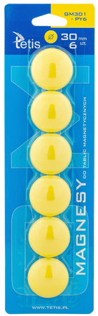 Magnesy do tablic Tetis żółte gładkie 30mm/6