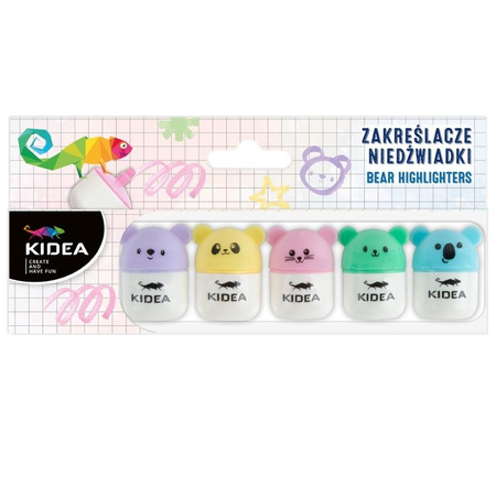 Zakreślacze Niedźwiadki 5 kolorów Kidea