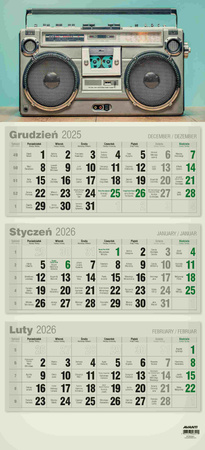 Kalendarz 2026 trójdzielny płaski ekologiczny KTTEKO 1szt.mix