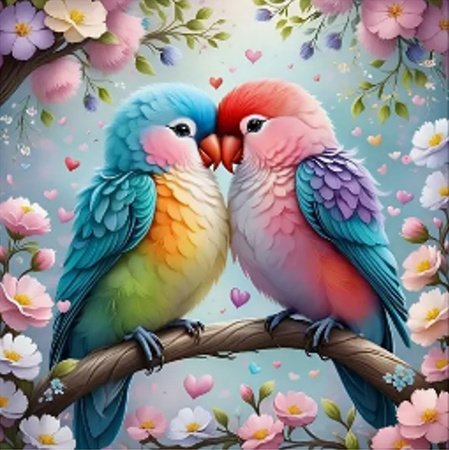 Diamentowa Mozaika Ptaki kolorowe zakochane papużki NO-2000915