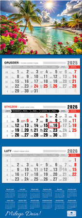 Kalendarz 2026 trójdzielny premium z wypukłą główką Tropik KT2 V86