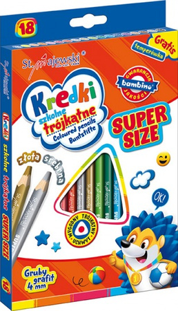 Kredki ołówkowe trójkątne super size 18 kolorów + temperówka