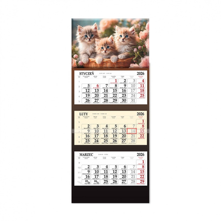 Kalendarz 2026 trójdzielny LUX SB6-9 Koty