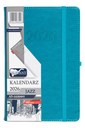 Kalendarz 2026 Jazz A5 dzienny turkusowy