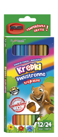 Kredki ołówkowe trójkątne St.Majewski 24 kolory dwustronne 12 sztuk z temperówką