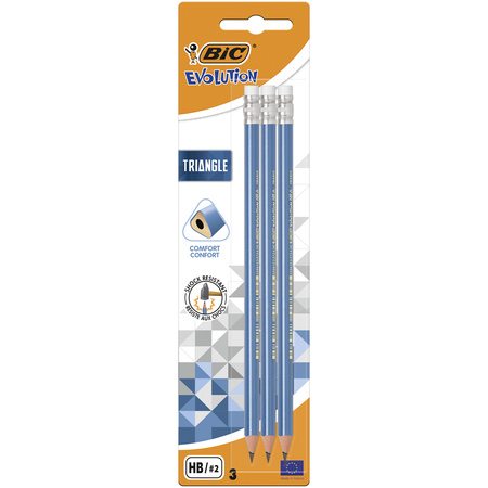 Ołówek z gumką Evolution Triangle BIC Blister 3szt