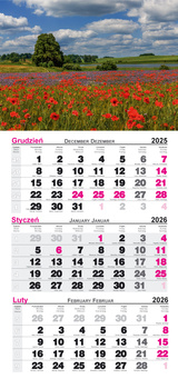 Kalendarze 2026 trójdzielny Maki