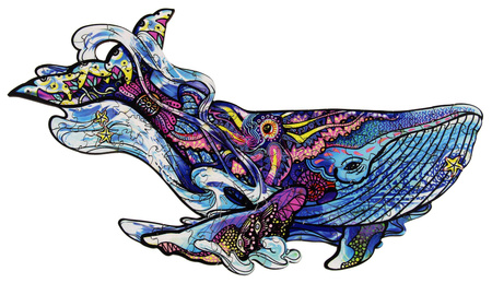 Puzzle 101 drewniane kolorowe Płetwal błękitny