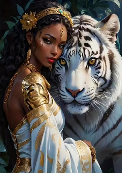 Diamentowa Mozaika Kobieta księżniczka z białym tygrysem NO-2001359