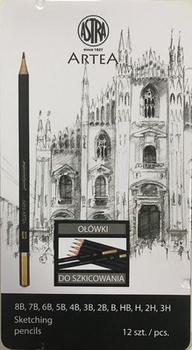 Zestaw ołówków do szkicowania Astra artea mix 12 sztuk metalowym pudełku