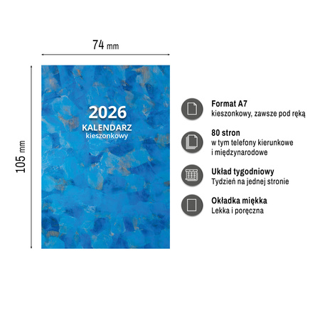 Kalendarz 2026 kieszonkowy tygodniowy 1szt.mix