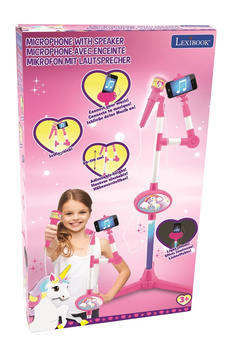 Mikrofon ze świecącym statywem wbudowanym głośnikiem i efektami dźwiękowymi Jednorożec  Lexibook S150UNI