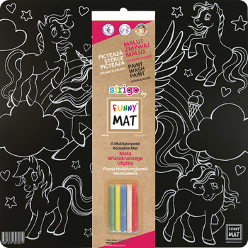 Czarna mata Strigo Funny Mat Unicorns  40x40 cm + kreda