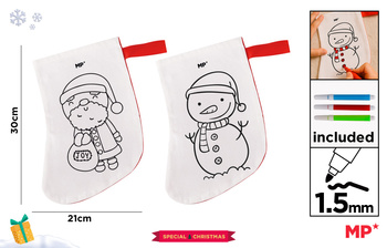 Skarpeta świąteczna do malowania z flamastrami Mikołaj lub Bałwanek 1szt.mix