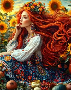 Diamentowa Mozaika Kobieta w polu słoneczników rude włosy NO-2003118