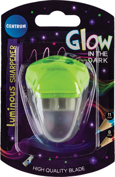 Temperówka plastikowa z dwoma ostrzami i pojemnikiem świecąca w ciemności