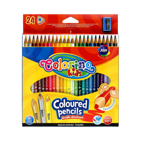 Kredki ołówkowe trójkątne Colorino Kids 24 kolory z temperówką