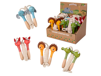 Skakanka z drewnianymi uchwytami zwierzęta dżungli 1 szt. mix