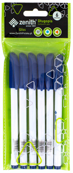 Długopis ze skuwką 0,5 mm Zenith Gliss niebieski 6szt.