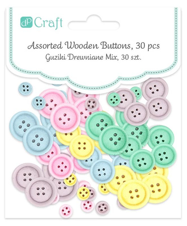 Guziki drewniane pastelowe mix 30 szt.