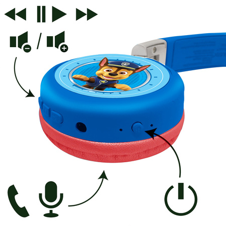 Składane słuchawki Psi Patrol 2 w 1 Bluetooth i przewodowe z zabezpieczeniem głośności dla dzieci HPBT010PA