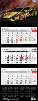 Kalendarz 2026 trójdzielny premium Lux Car KT2–V.69