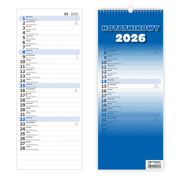Kalendarz 2026 ścienny Slim Notatnikowy