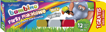 Farby plakatowe Bambino 12 kolorów 20ml + farba cielista