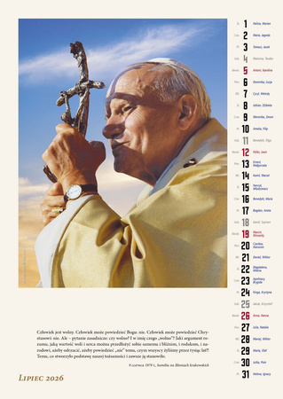 Kalendarz 2026 ścienny Św. Jan Paweł II do Polaków