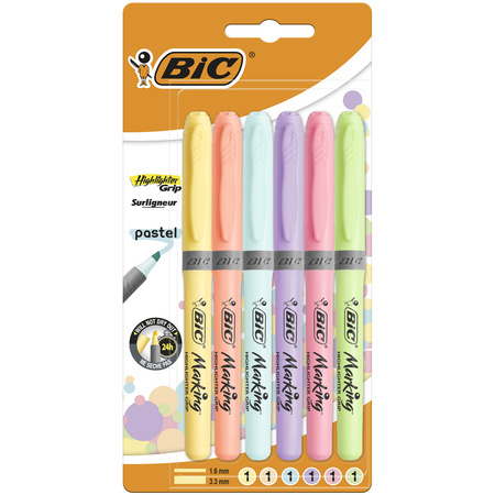 Zakreślacz Highlighter Grip Pastel mix BIC Blister 6szt
