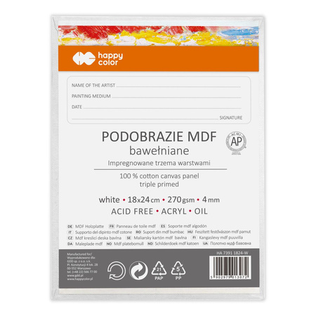 Podobrazie bawełniane białe 18x24 impregnowane MDF Happy Color