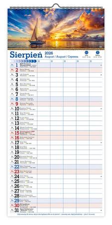 Kalendarz 2026 ścienny paskowy szeroki Bałtycka Bryza KPS V4