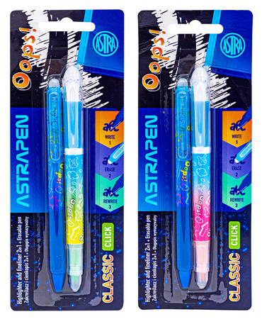 Zakreślacz i cienkopis 2w1 + długopis Astrapen Oops blister 1szt.mix