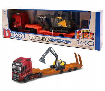 BBURAGO MODEL HAULERS CONSTRUCTION VOLVO FH16 GLOBETROTTER EC220E 1:43