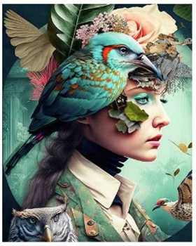 Diamentowa Mozaika Kobieta z ptakami na głowie NO-1009646